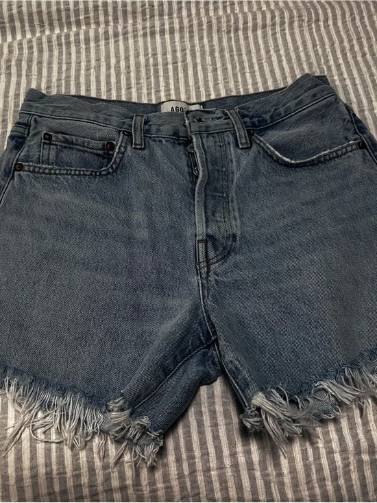 AGOLDE Distressed High-Rise Denim Cutoff Shorts - Medium Blue