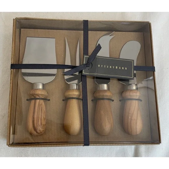 Pottery Barn Cheese Knife Gift Set Wide Spade Cheese Fork Pronged Knife Spreader