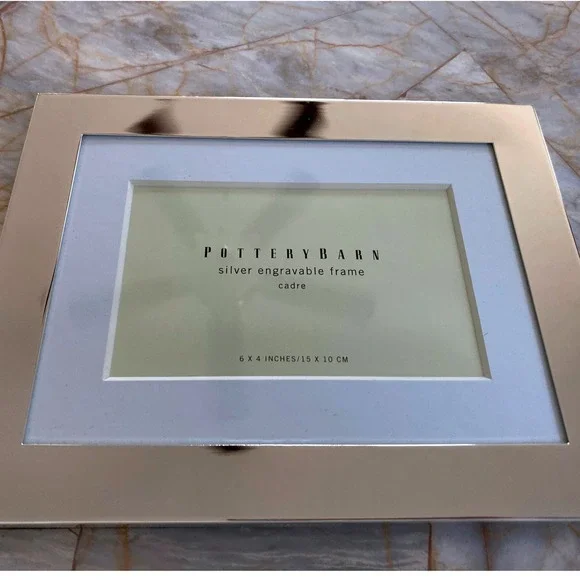 Pottery Barn Silver Engravable Picture Frame 4x6 High Polish Tabletop Wall Decor