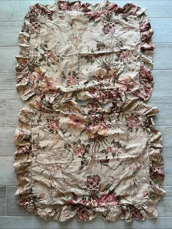 2 Ralph Lauren Home VTG Guinevere Argon Pillow shams floral Victorian cotton
