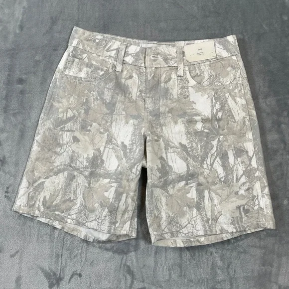 Hollister Low-Rise Baggy Jort W26 Tan White Camo Leaf Print Denim Shorts Size 2