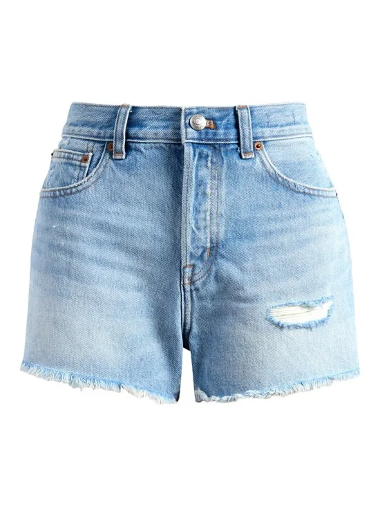 Madewell Light Blue High-Rise Brynn Long Denim Cutoff Shorts