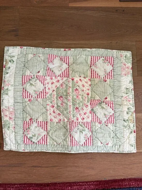 LL Bean Quilted Sage Green Pink Floral Standard Pillow Shams Cottagecore Shabby