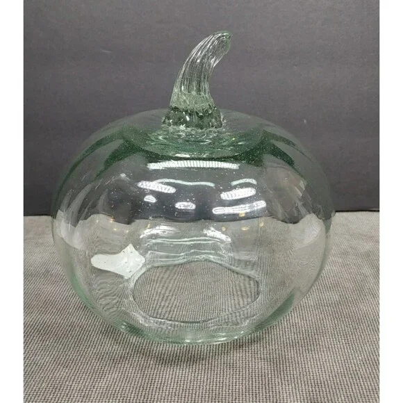 Pottery Barn Pumpkin Clear Recycled Glass Cloche Fall Harvest Décor 6”