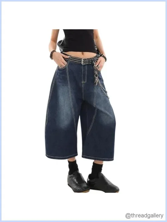 Baggy Jean Shorts for Women Y2k Loose Denim High Rise Long