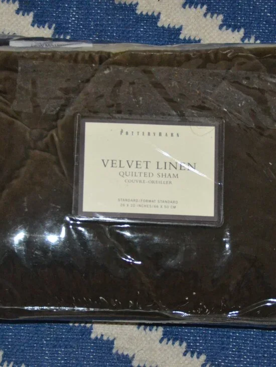 NEW Pottery Barn Velvet Linen Quilted STANDARD Pillow Sham Dark BROWN