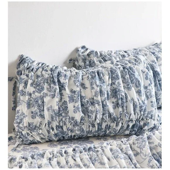 Urban Outfitters Toile Pillow Sham Floral Ruched Ties Gauzy Cottagecore