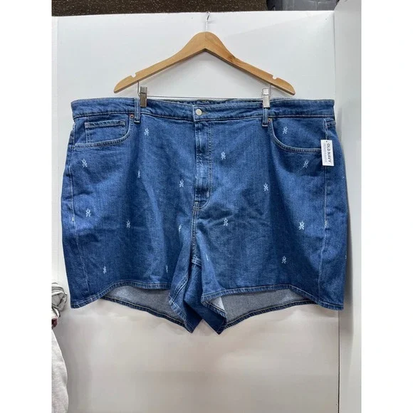 Old Navy High-Rise Curvy Embroidered Floral Denim Shorts Blue Womens 30‎ NWT