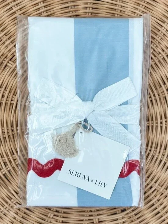 NEW Serena & Lily Beach Club Percale Stripe Euro Pillow Sham-Coastal Blue