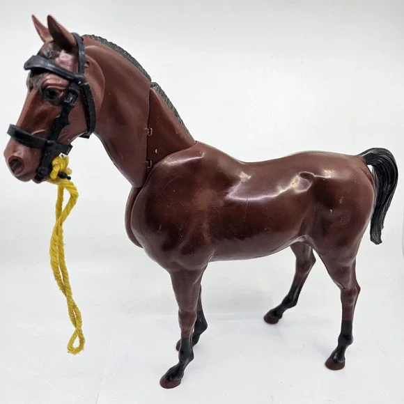 Vintage Louis Marx & Co Brown Horse Plastic 1970's Movable Neck Made in USA