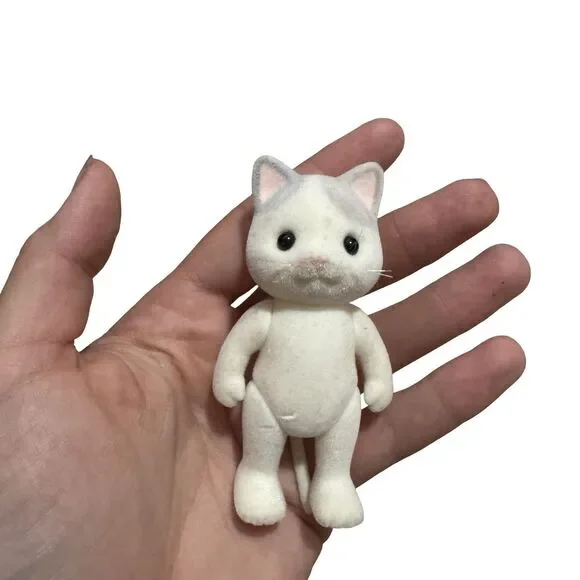 Calico Critters Loose White Cat Fuzzy Face Tail Figure No Clothes