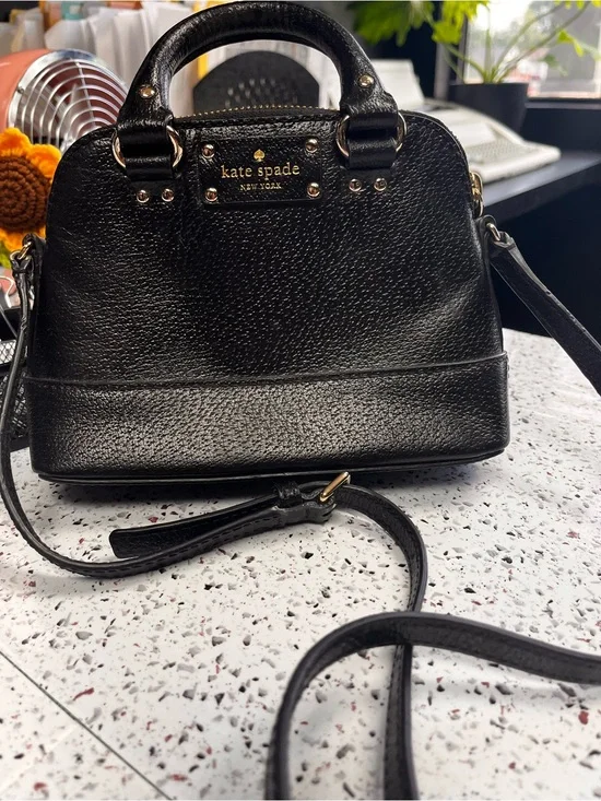 kate spade Black Pebbled Leather Mini Satchel with Removable Strap