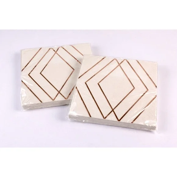 Spritz Lunch Napkins Cream Rose Gold Geometric 2 Pack 30 Ct‎ Each Party Decor