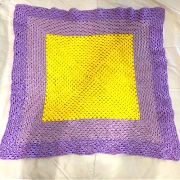 Vintage purple & yellow crocheted blanket throw