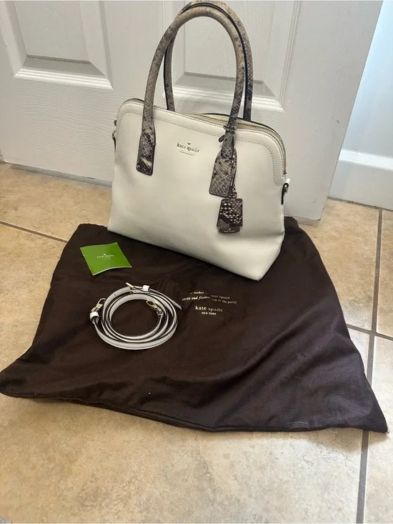 kate spade White Satchel with Snake-Print Trim
