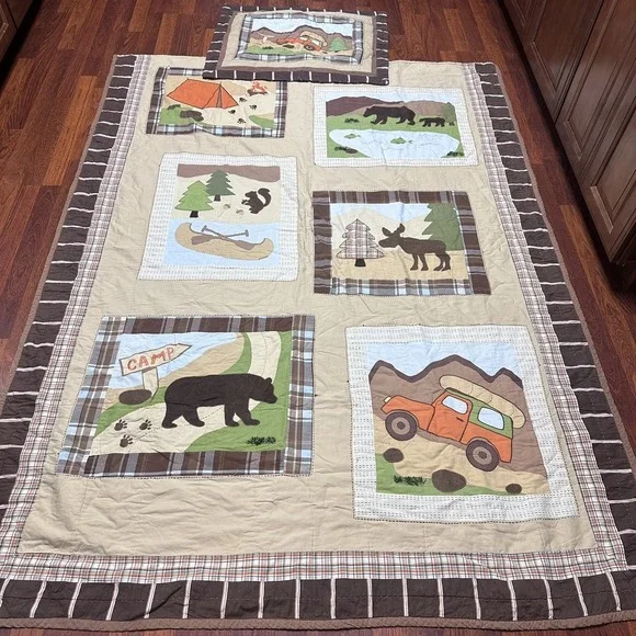 Woolrich Twin Quilt Sham Set Kids Big Bear Campground Camp Cabin Wilderness 2Pc