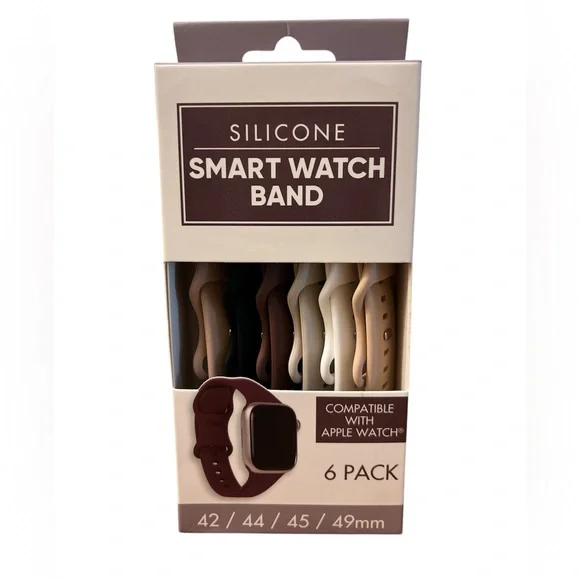 Silicone Smart Watch Band 6-Pack - Black, Brown, White, Tan