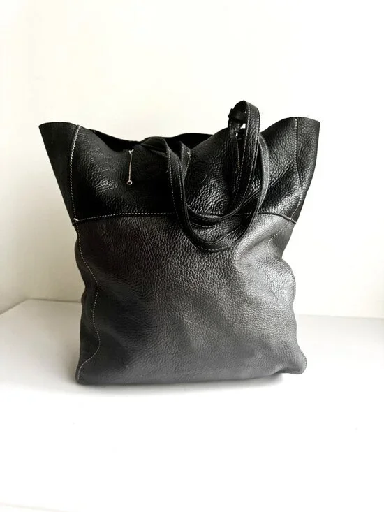 Roots Two Tone Grey Black Leather Medium Satchel Bag