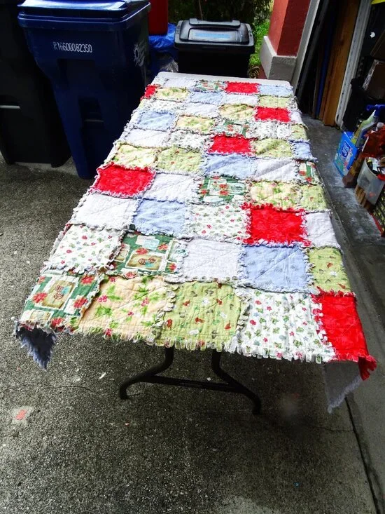 Handmade Vintage Rag Quilt -Christmas Theme - 49