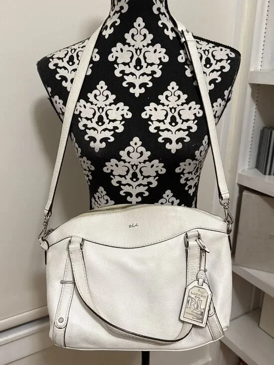 Lauren Ralph Lauren Grafton Falan Md Satchel Soft Leather Off white Crossbody