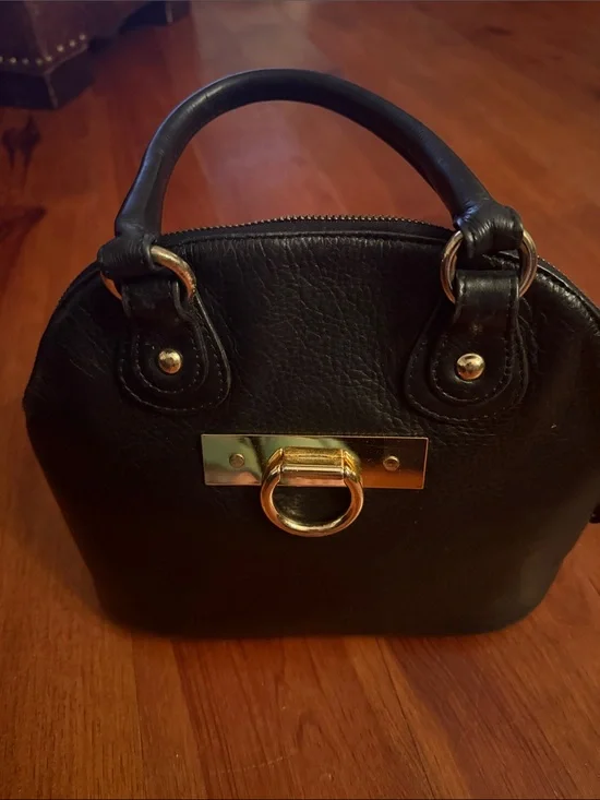 Onna Ehrlich Black Leather Satchel with Gold Hardware