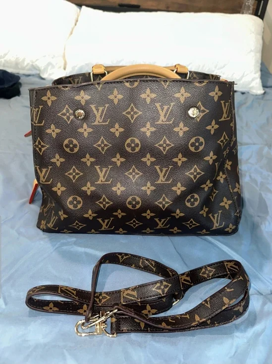 Lv. Monogram Canvas Satchel with Tan Handle