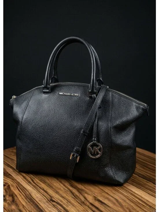 Michael Kors Leather Black Riley Large Satchel/Crossbody Bag
