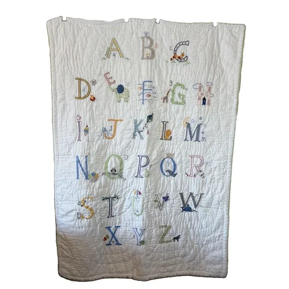 Pottery Barn Kids Vintage Animal Alphabet Embroidered Baby Quilt 37