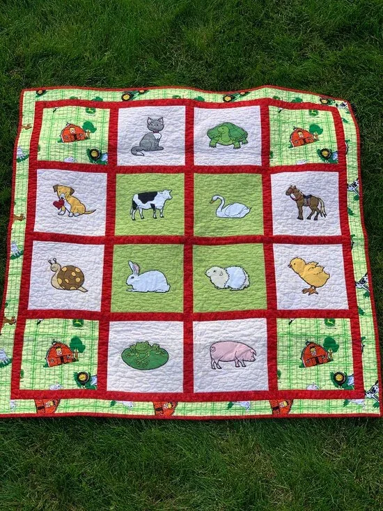 Vintage Handmade Patchwork Quilt John Deere Baby Toddler Lap Cottagecore Blanket