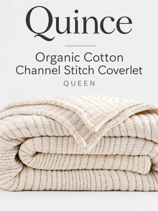 Quince Organic Cotton Channel Stitch Coverlet Queen Ivory NWT
