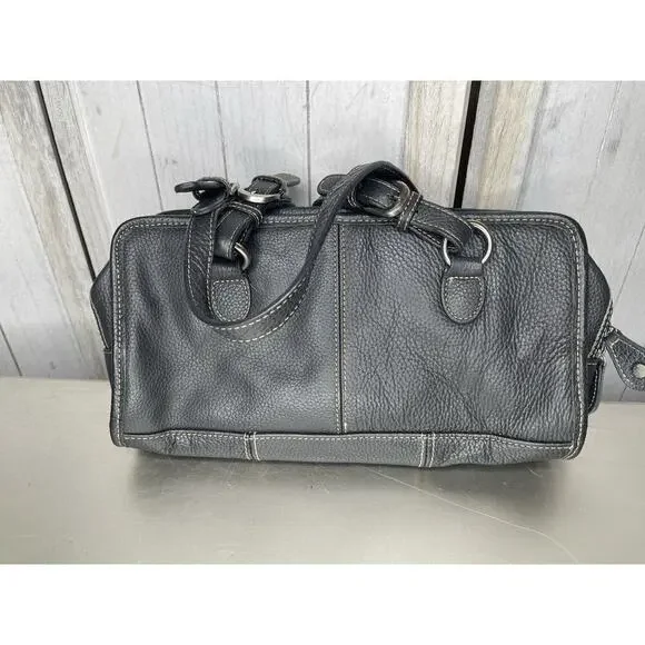 Ameri Leather Black Belt Stitched Leather Satchel Purse Handbag Pebble