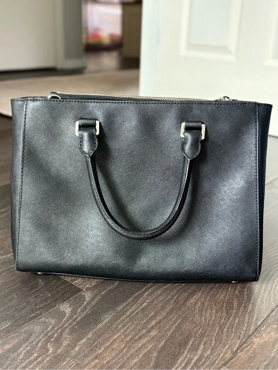 Michael Kors Black Saffiano Leather Purse With Silver Hardware & Crossbody Strap