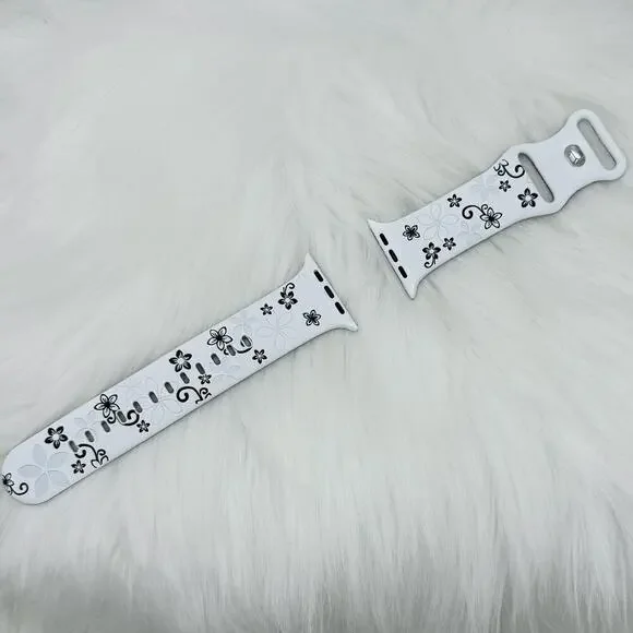 New Floral Design Apple Watch Bands 42mm 44mm 45mm 49mm Black and White