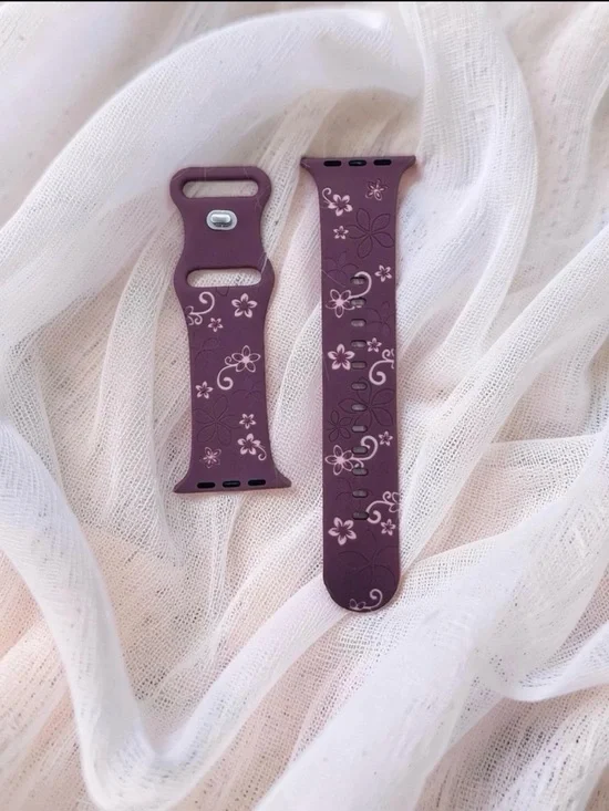 Purple Floral Silicone Apple Watch Band for 42mm 44mm 45mm 49mm