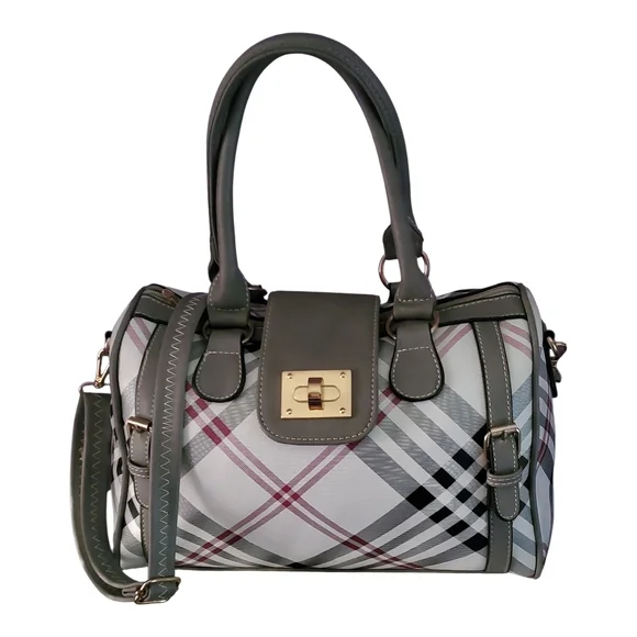 Plaid Handbag with Gray Accents