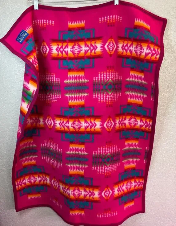 Vintage Pendleton Chief Joseph Pink Wool Muchacho Baby Crib Blanket Beaver State
