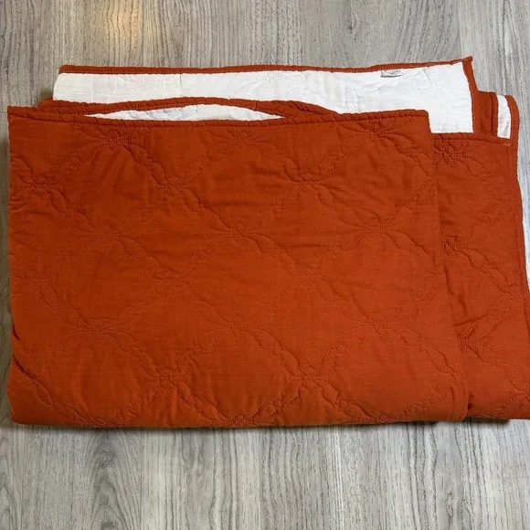Vintage Rust Orange Woven Canon Full Twin Bedspread Embroidered Blanket USA‎