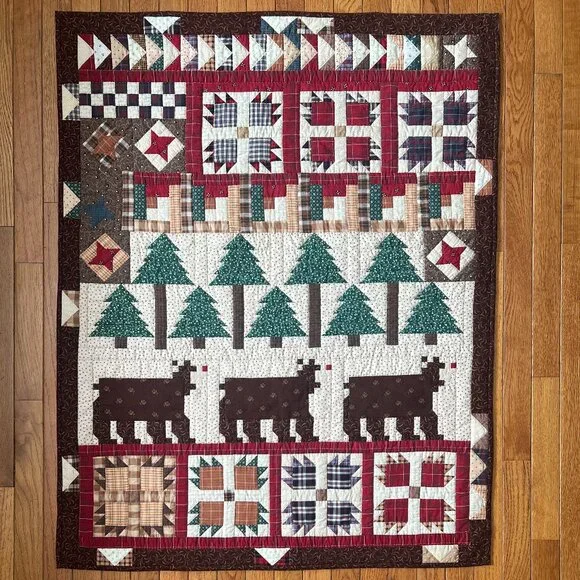 Handmade Quilted Patchwork Rustic Wall Art Baby Quilt Bear Paw Log Cabin Decor