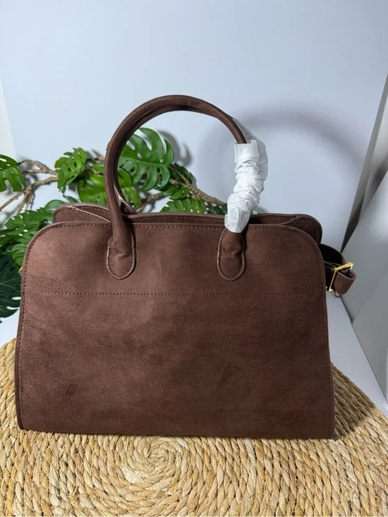 The Row Brown Suede Structured Top-Handle Satchel