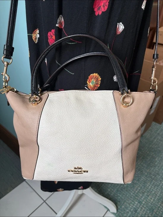 Coach Satchel shoulder bag Crossbody bag color block cream taupe black/goldtone