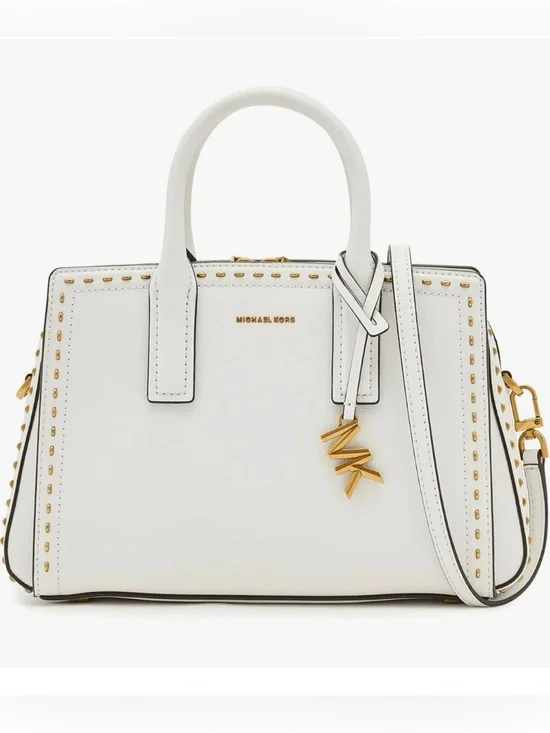 Michael Kors White Laila Small Satchel with Gold Accents