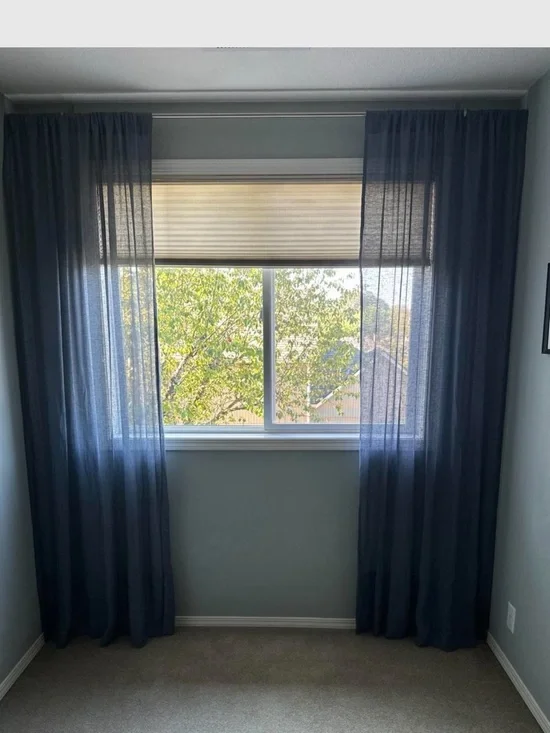 Pottery Barn Blue Linen Sheer Curtains 92” Long Rod Pocket Panels