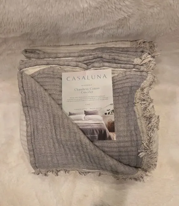 Casaluna Reversible Textured Cotton Chambray Coverlet Gray DISCONTINUED COLOR