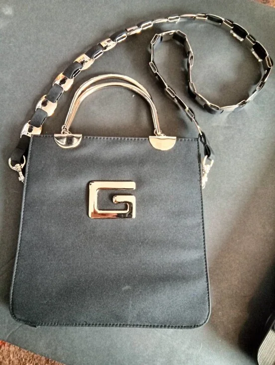 Black Women's Top-Handle Shoulder Bag with Silver Hardware