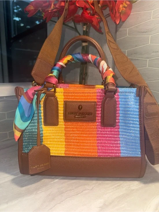 Kurt Geiger Multicolor Woven Satchel Bag Scarf Wrapped Strap&Crossbody