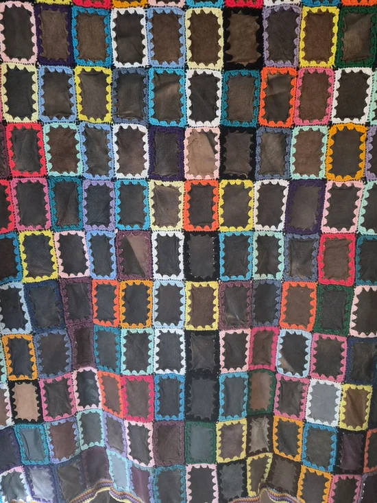 Patchwork Quilt, Throw Blanket with Crochet Trim