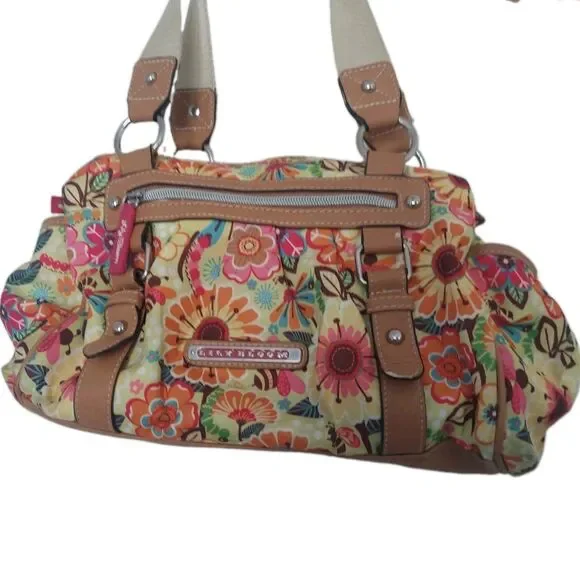 Lily Bloom Triple Section Shoulder Satchel Bag Retro Colorful