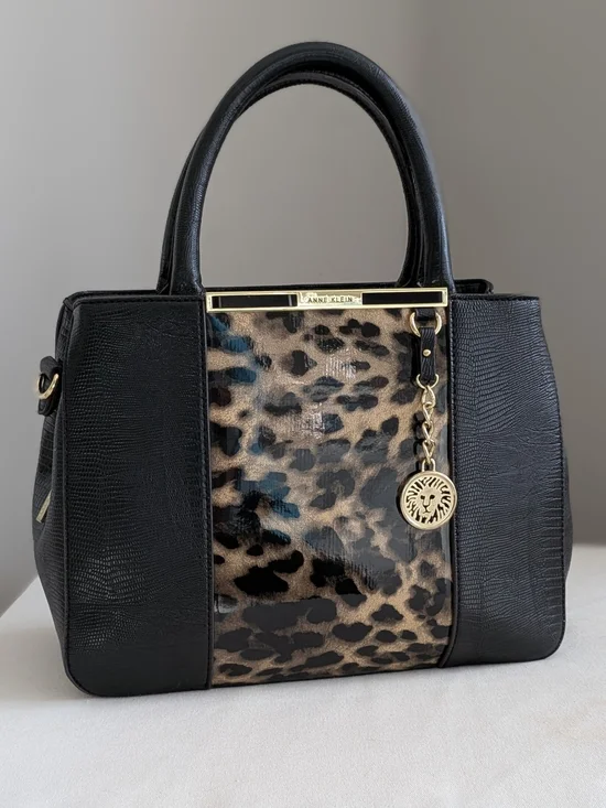 Anne Klein Black Leopard Print Satchel/Crossbody