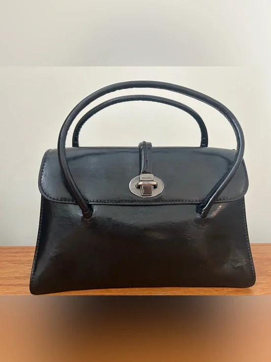 Authentic Miu Miu Black patent Leather Top-Handle Bag
