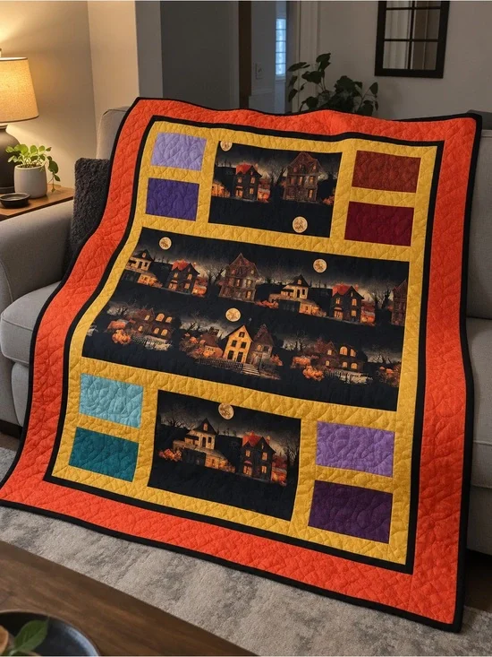 New Handmade Halloween Haunted House Quilt 55x64 Butterbean Quilts